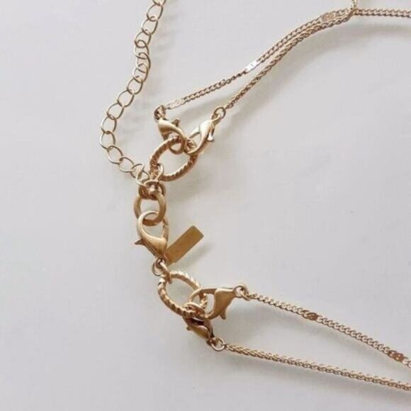 Hammered Gold Necklace Squares raw stone inset New with Tags - Picture 15 of 15